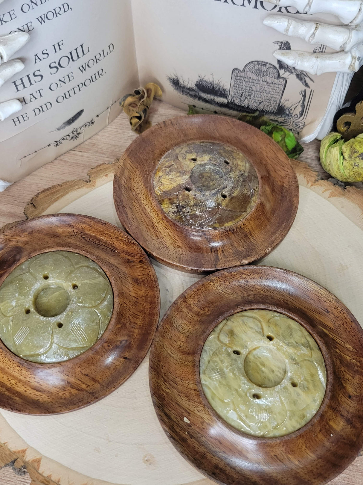 Wood & Soapstone Handcrafted Incense Burner, Sticks, and Cone Holder, Home Decor