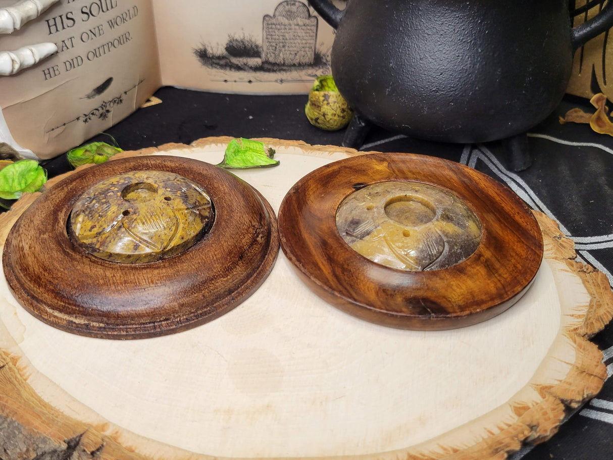 Wood & Soapstone Handcrafted Incense Burner, Sticks, and Cone Holder, Home Decor