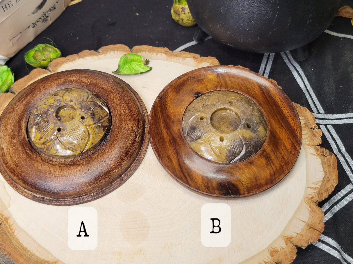 Wood & Soapstone Handcrafted Incense Burner, Sticks, and Cone Holder, Home Decor