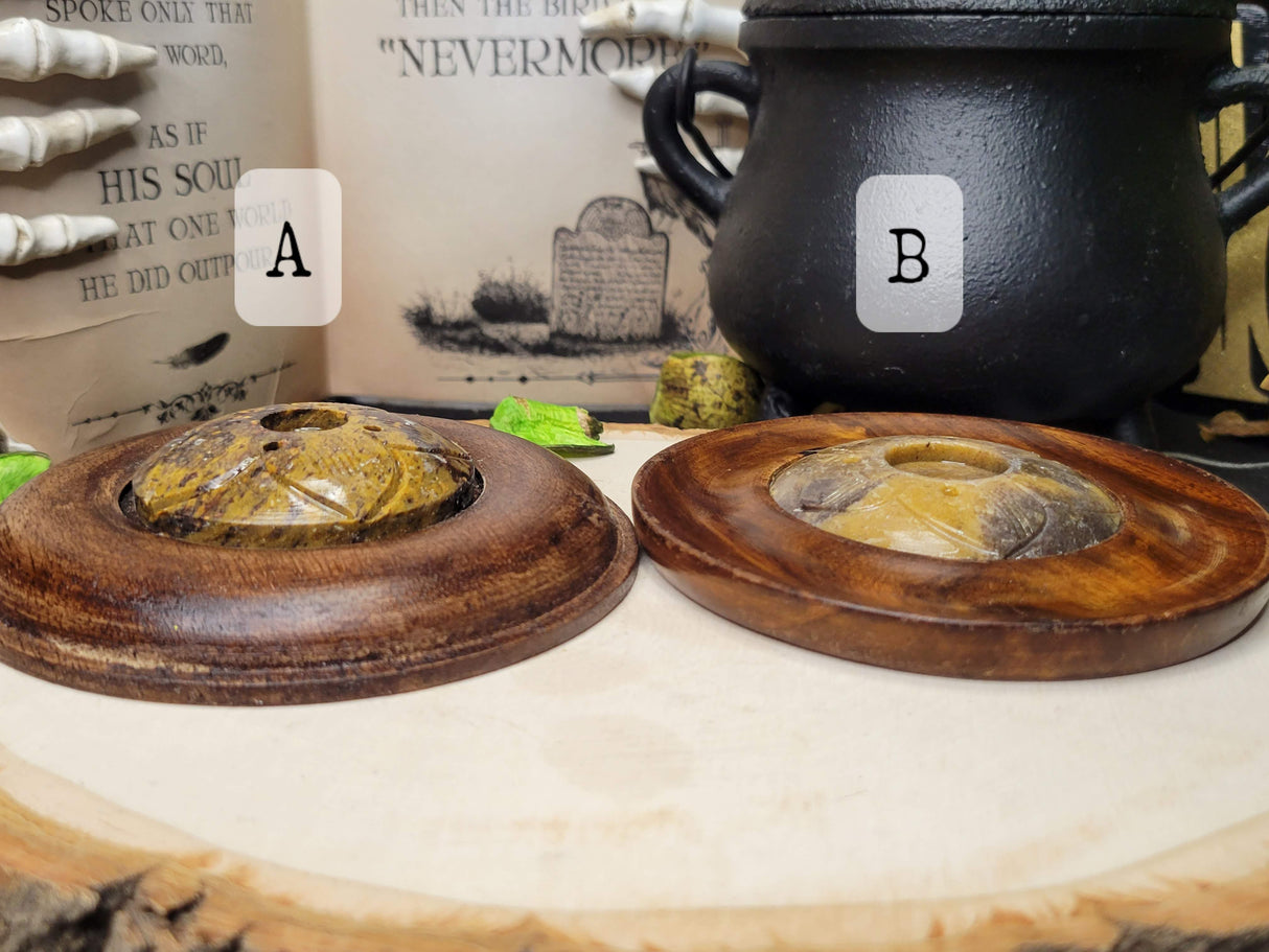 Wood & Soapstone Handcrafted Incense Burner, Sticks, and Cone Holder, Home Decor