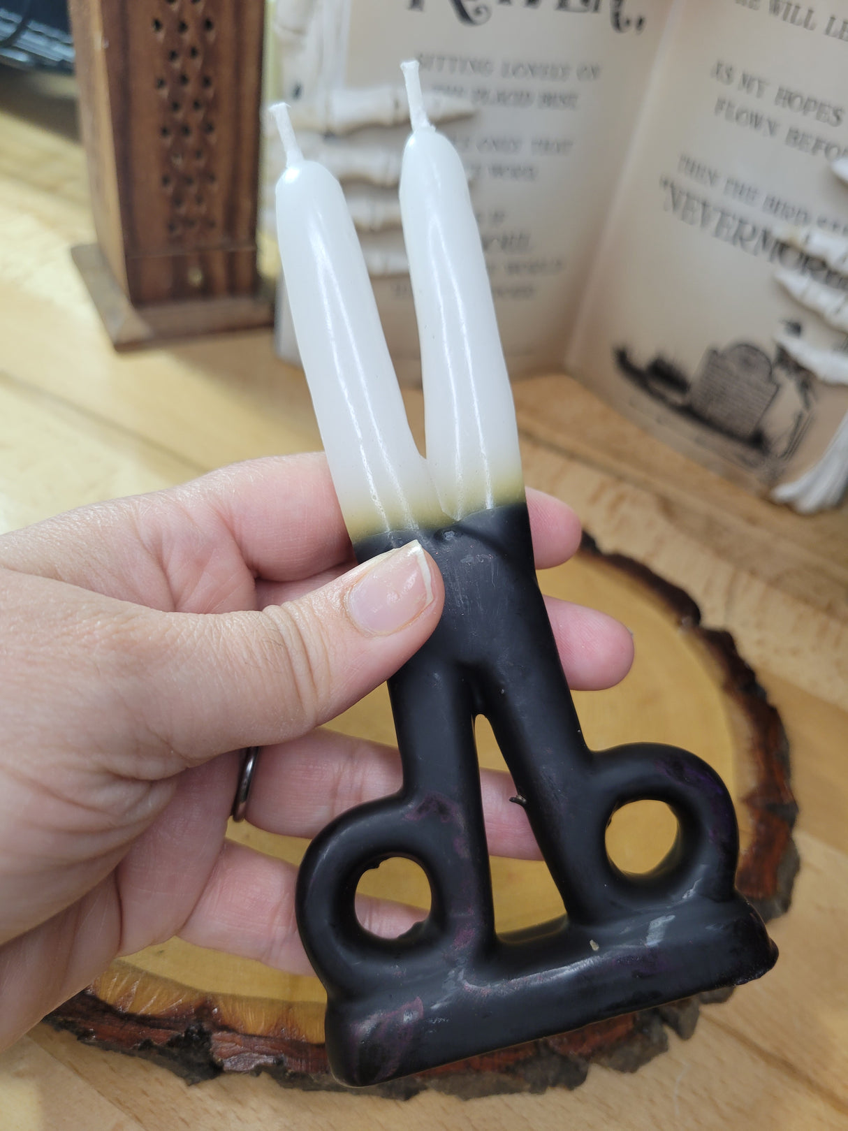 White & Black Scissors shape candle- Cord cutting