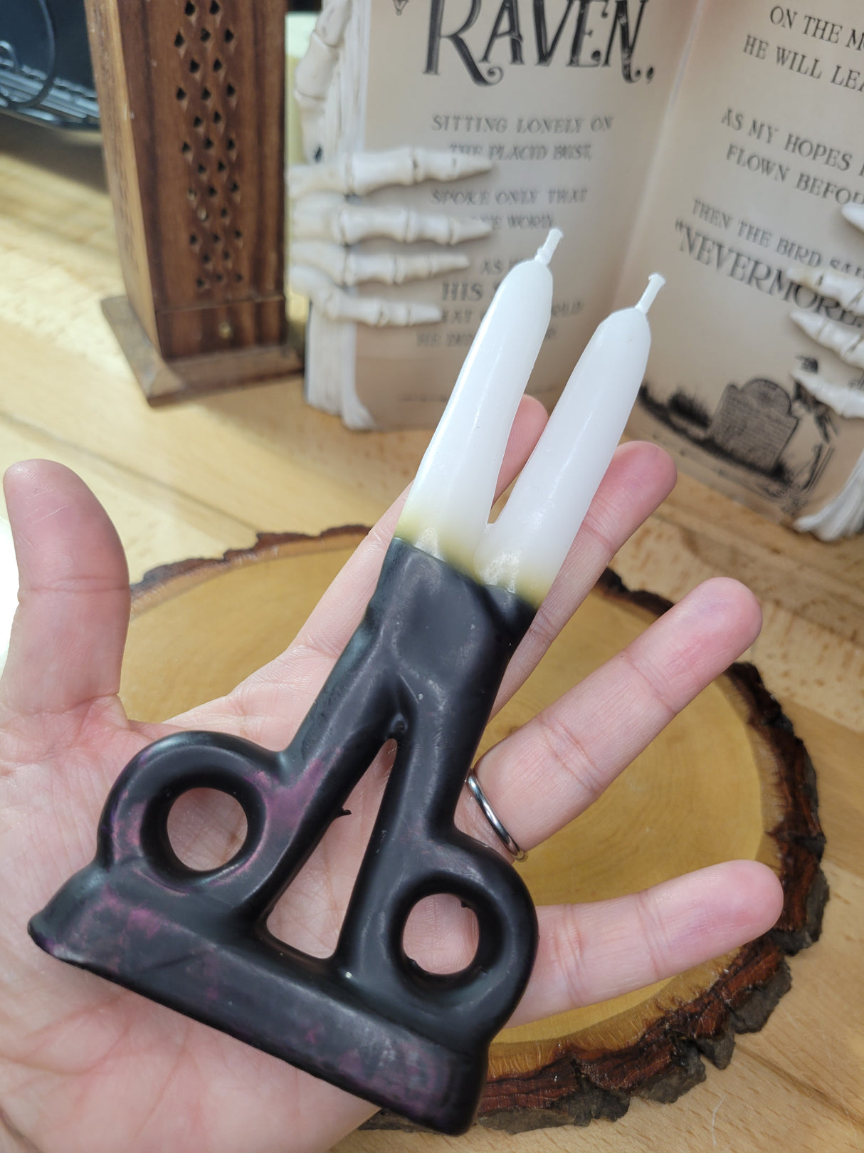 White & Black Scissors shape candle- Cord cutting