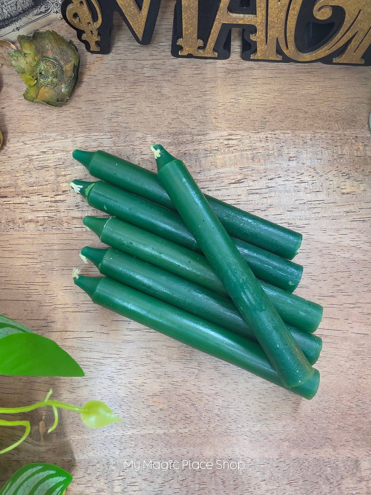 Green 6 Inch Taper Candles | Unscented Paraffin Candles | Set of 6