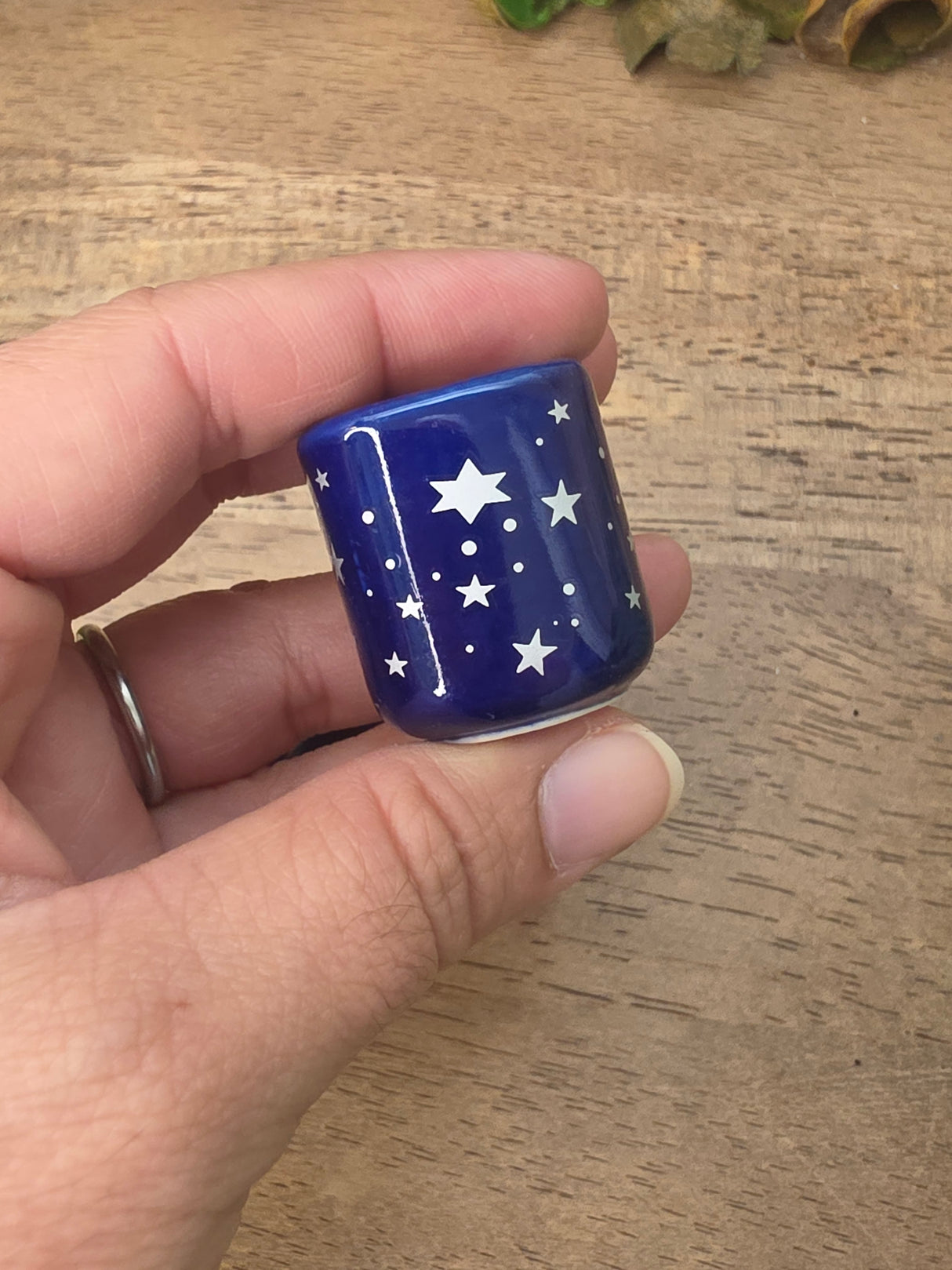 Handmade ceramic blue gold star chime holders, galaxy candle holders