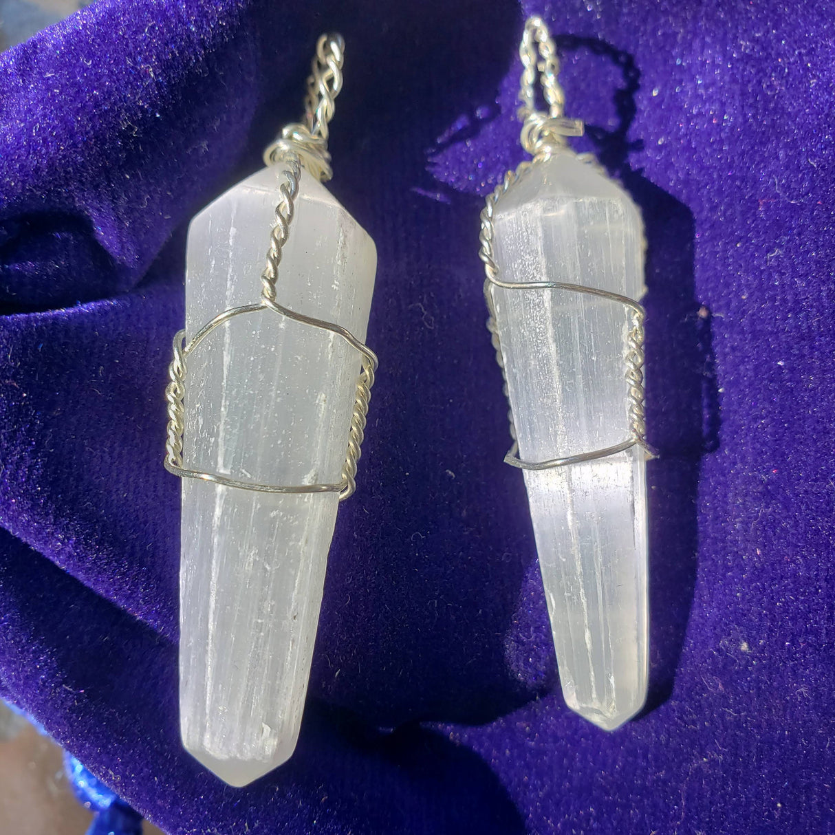 Selenite Wire Wrapped, Pendant, Protection Jewelry, Reiki Necklace