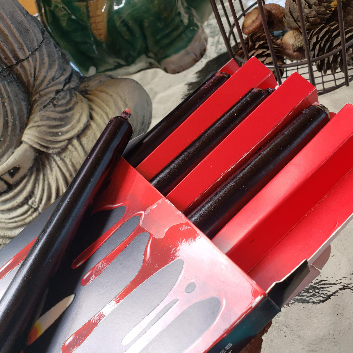 Box of 4 Black Candles, Vampire Candles, 10"