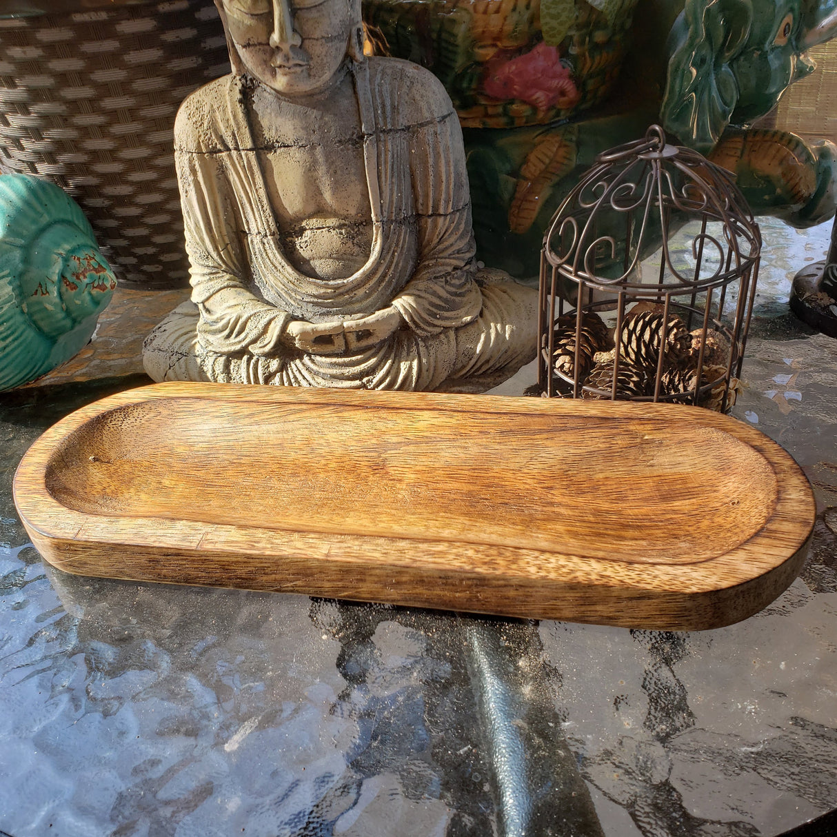 Wooden Tray Incense Burner, Double Stick Incense Holder