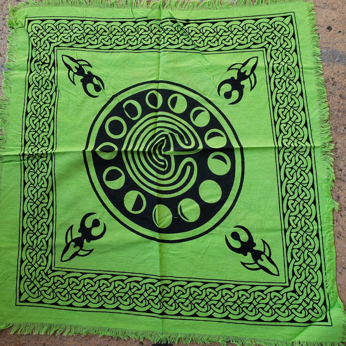 Green Phases of Moon Altar Cloth: Witch Decor (18"x18")