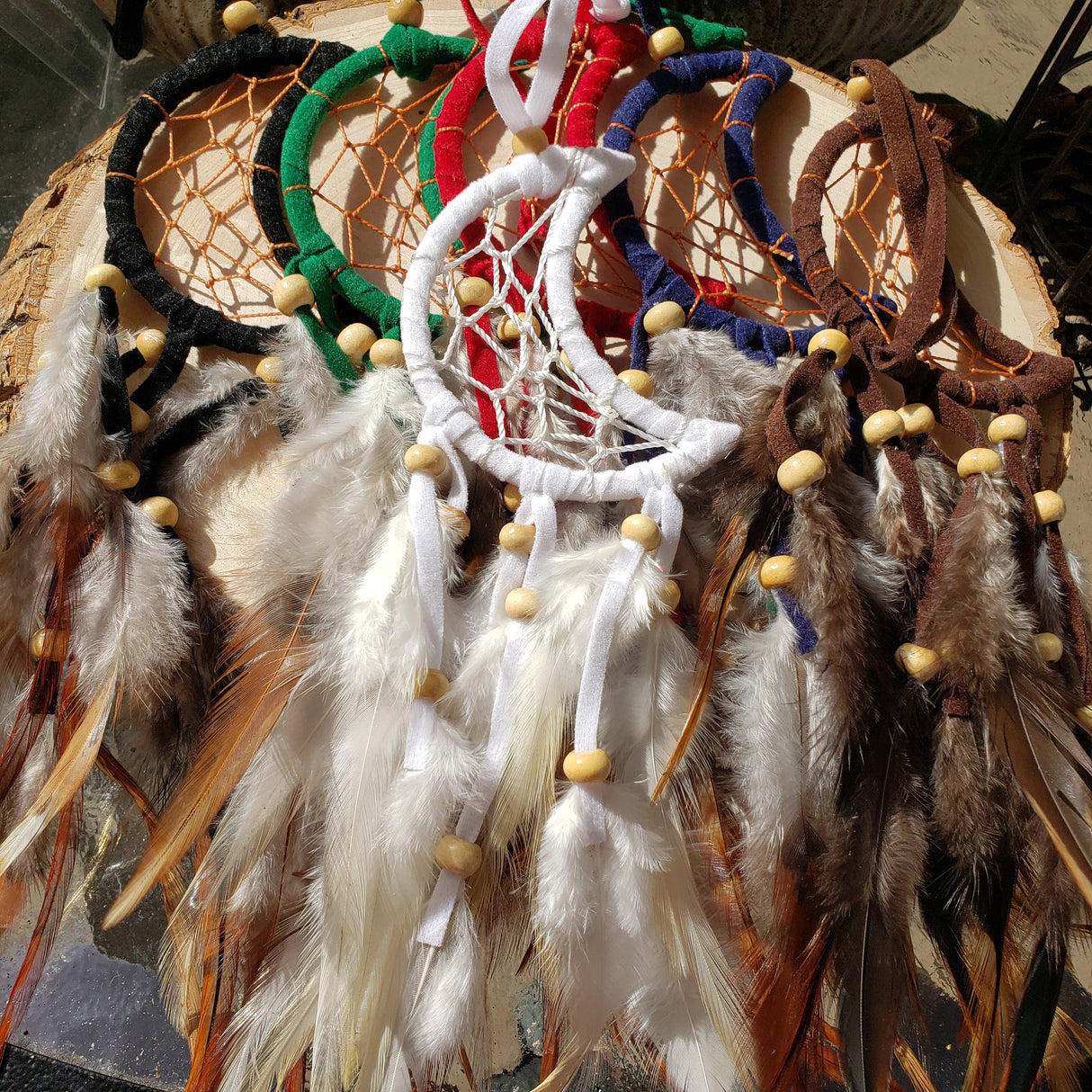 Crescent Moon Dream Catcher with feathers & Beads