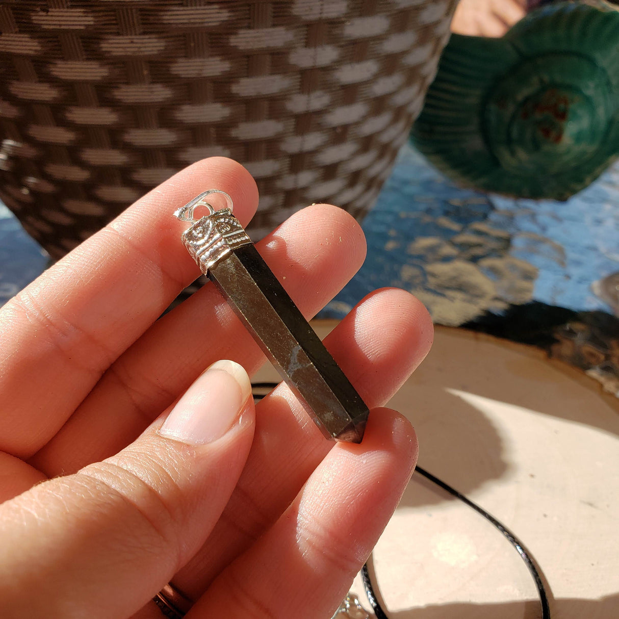 Single point Pencil Pendant Green Aventurine/Fluorite/Pyrite/Black Tourmaline