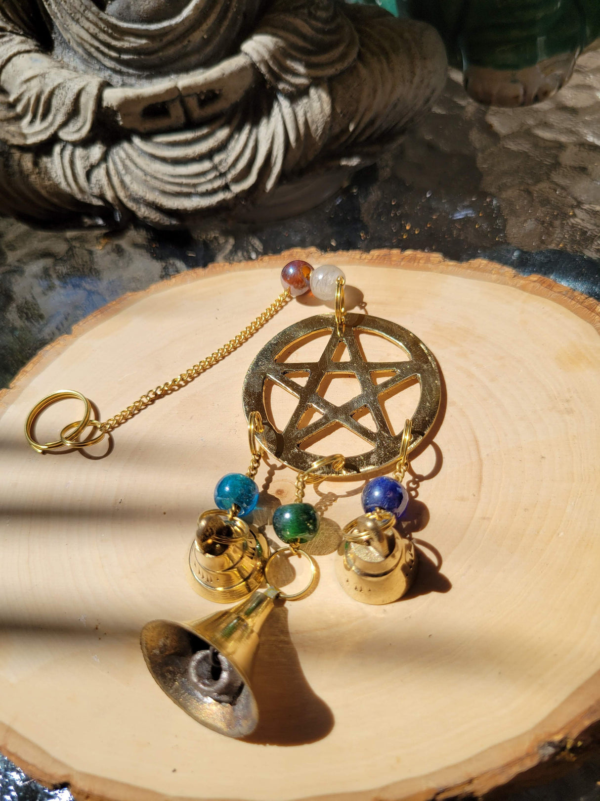 Brass Wind Chime with bells Pentacle / Witch Bells