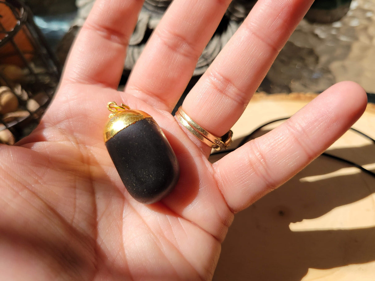 Handmade Black Tourmaline & Amethyst Crystal Pendant Necklace