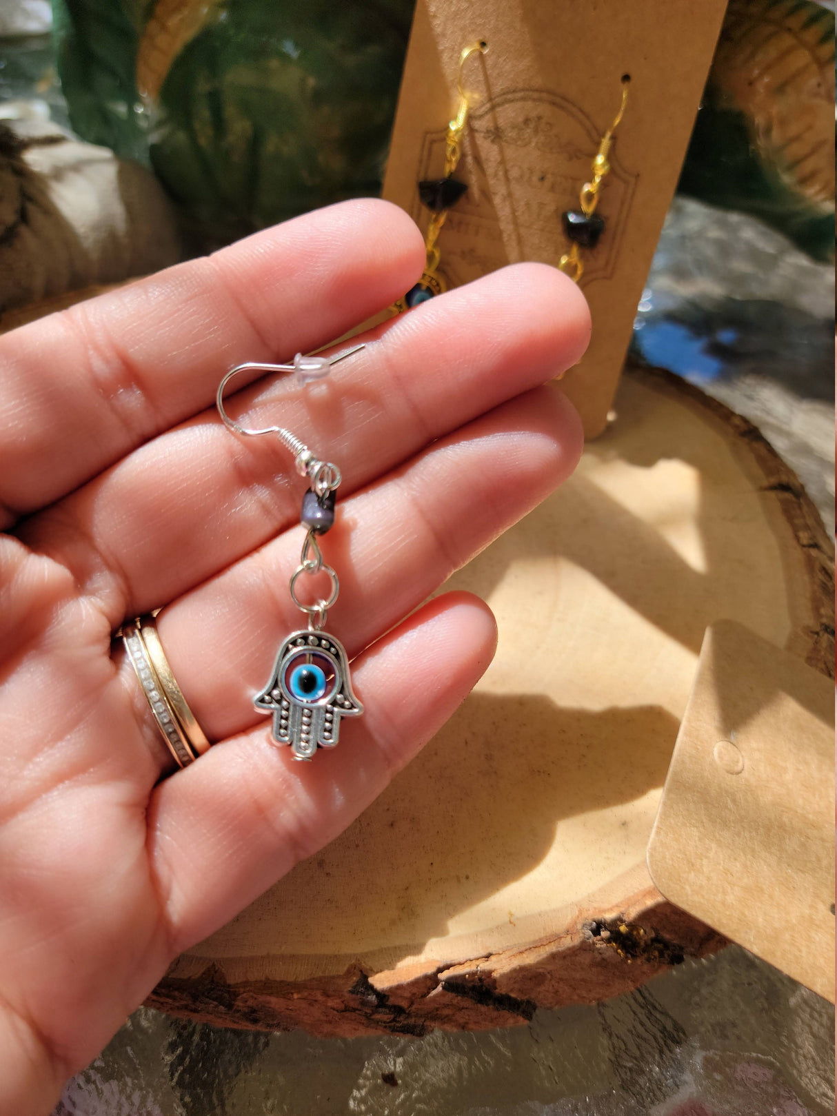 Evil Eye Hamsa Earrings: Black Tourmaline Crystal Protection