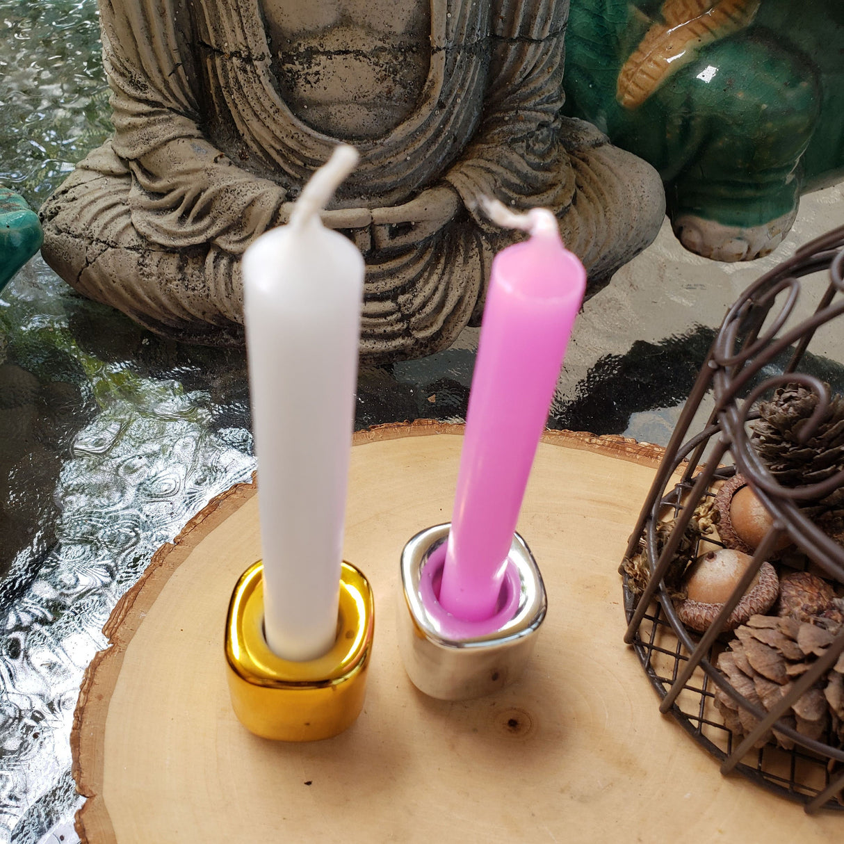 Handmade Ceramic Chime Candle Holder - Gold & Silver