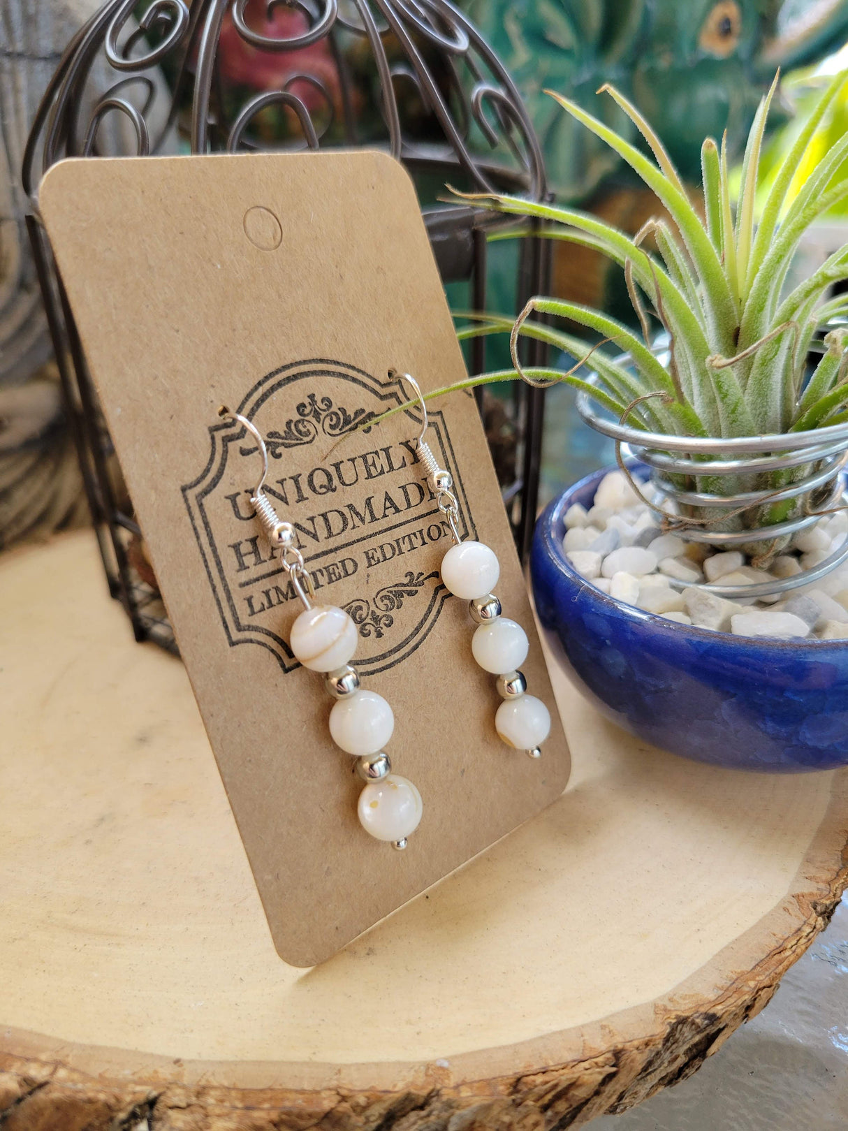 Mother of Pearl Dangle Earrings: Hypoallergenic Beaded Earrings