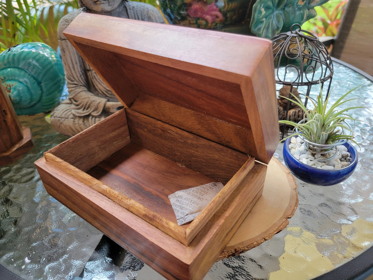 Triple Moon Pentagram Carved Wooden Box 4x6"- Wood Box- Triple Moon Box
