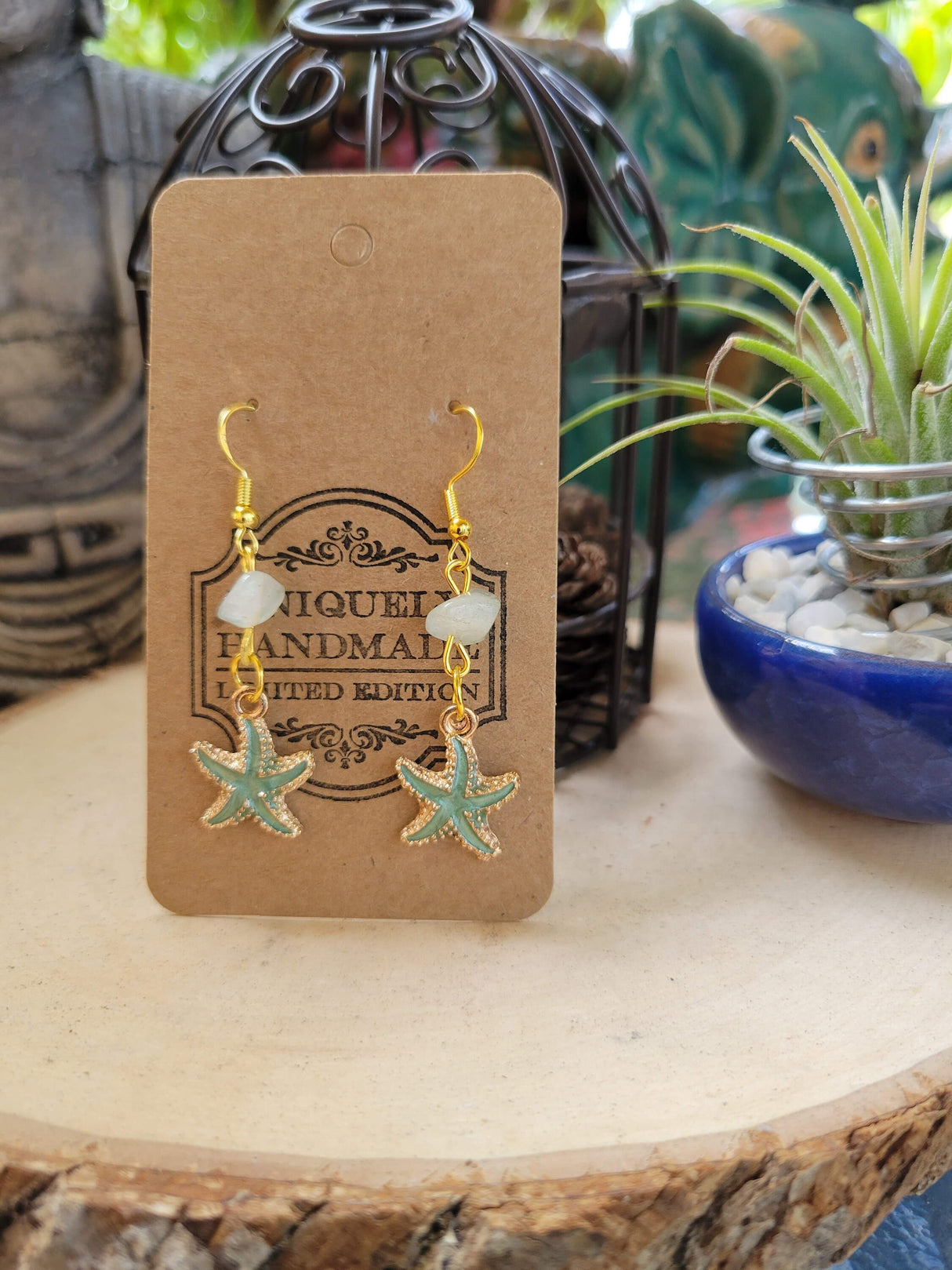 Star Charm Crystal Chip Earrings: Rose Quartz, Tourmaline, Clear Quartz
