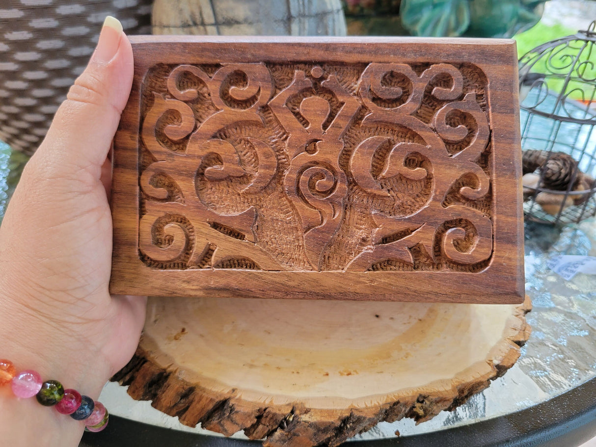 Goddess of Earth Wooden Carved 4x6" Box Crystal Storage Box Altar Decoration