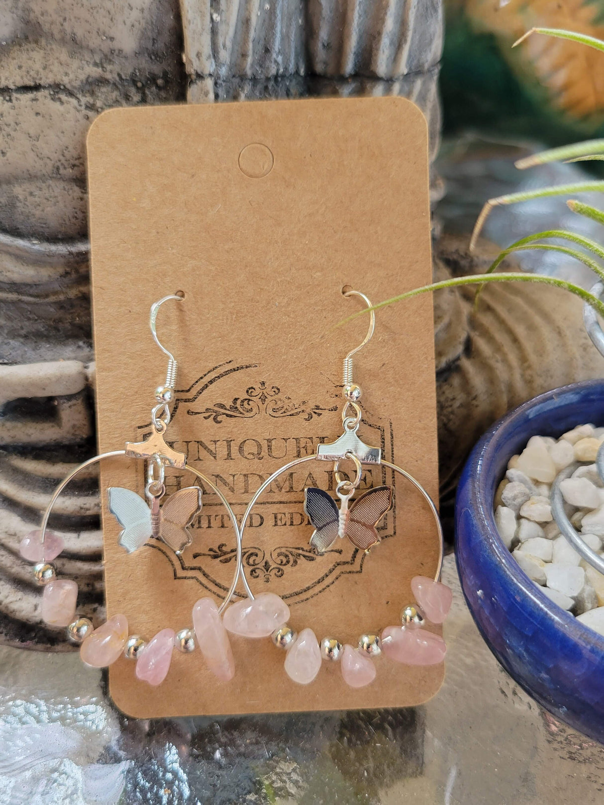 Bohemian Crystal Hoop Earrings: Butterfly Stone Jewelry