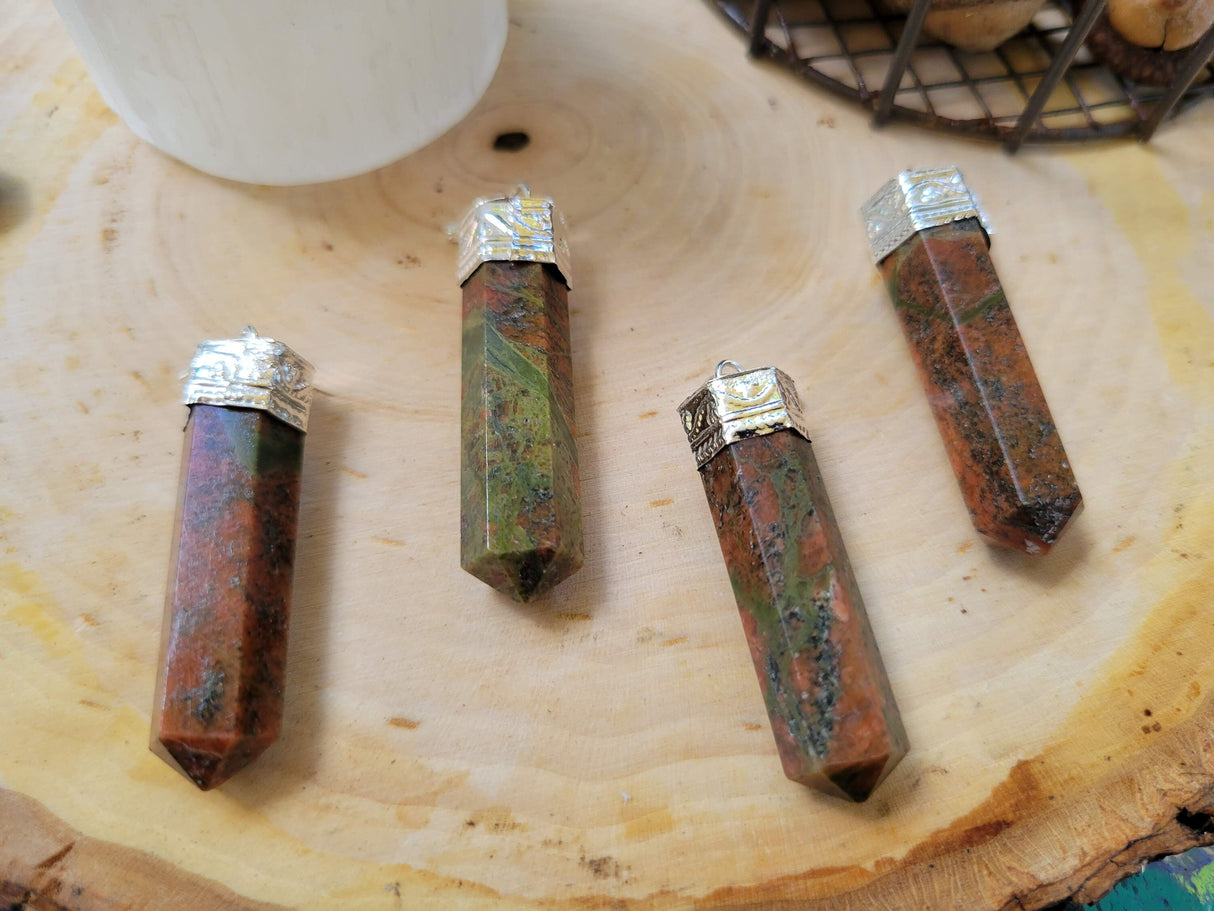 Single point Pencil Pendant Green Aventurine/Fluorite/Pyrite/Black Tourmaline