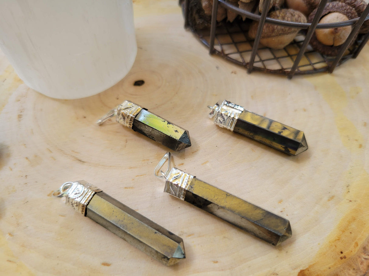 Single point Pencil Pendant Green Aventurine/Fluorite/Pyrite/Black Tourmaline