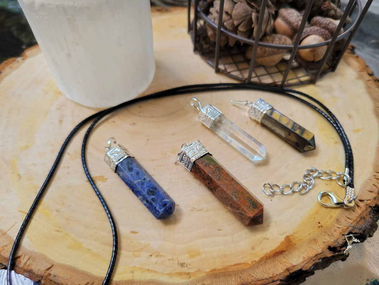 Single point Pencil Pendant Green Aventurine/Fluorite/Pyrite/Black Tourmaline