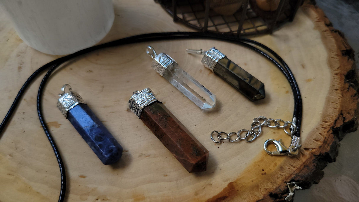 Single point Pencil Pendant Green Aventurine/Fluorite/Pyrite/Black Tourmaline