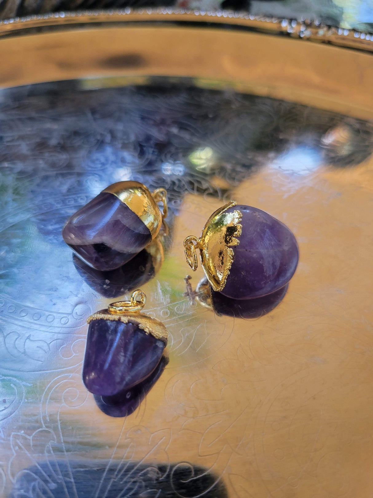 Handmade Black Tourmaline & Amethyst Crystal Pendant Necklace
