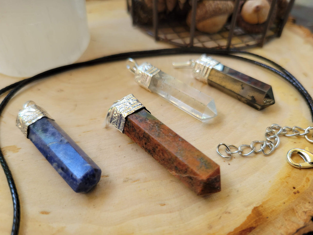 Single point Pencil Pendant Green Aventurine/Fluorite/Pyrite/Black Tourmaline