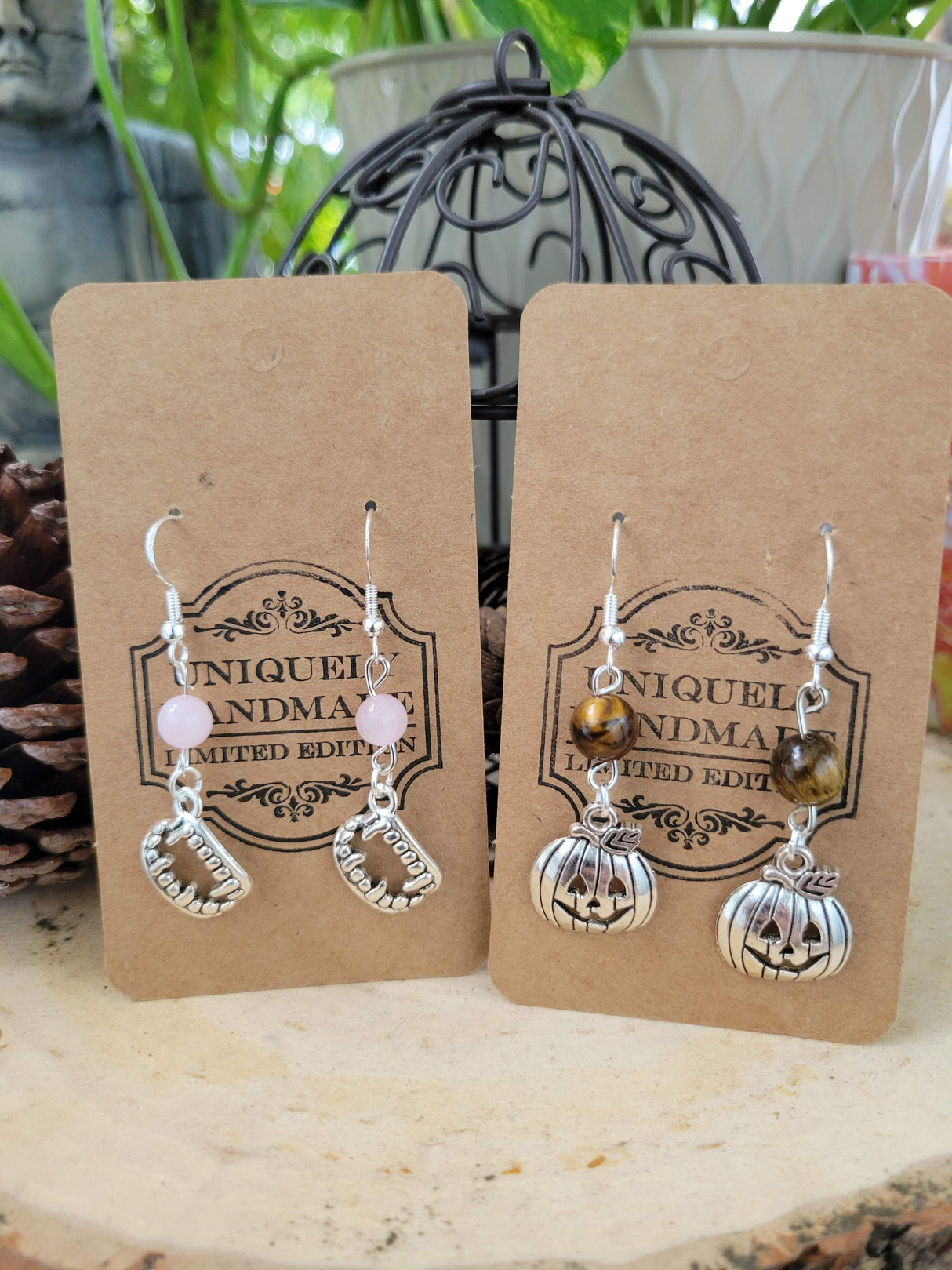 Halloween Dangle Earrings: Witch Charms, Gemstones, Hypoallergenic