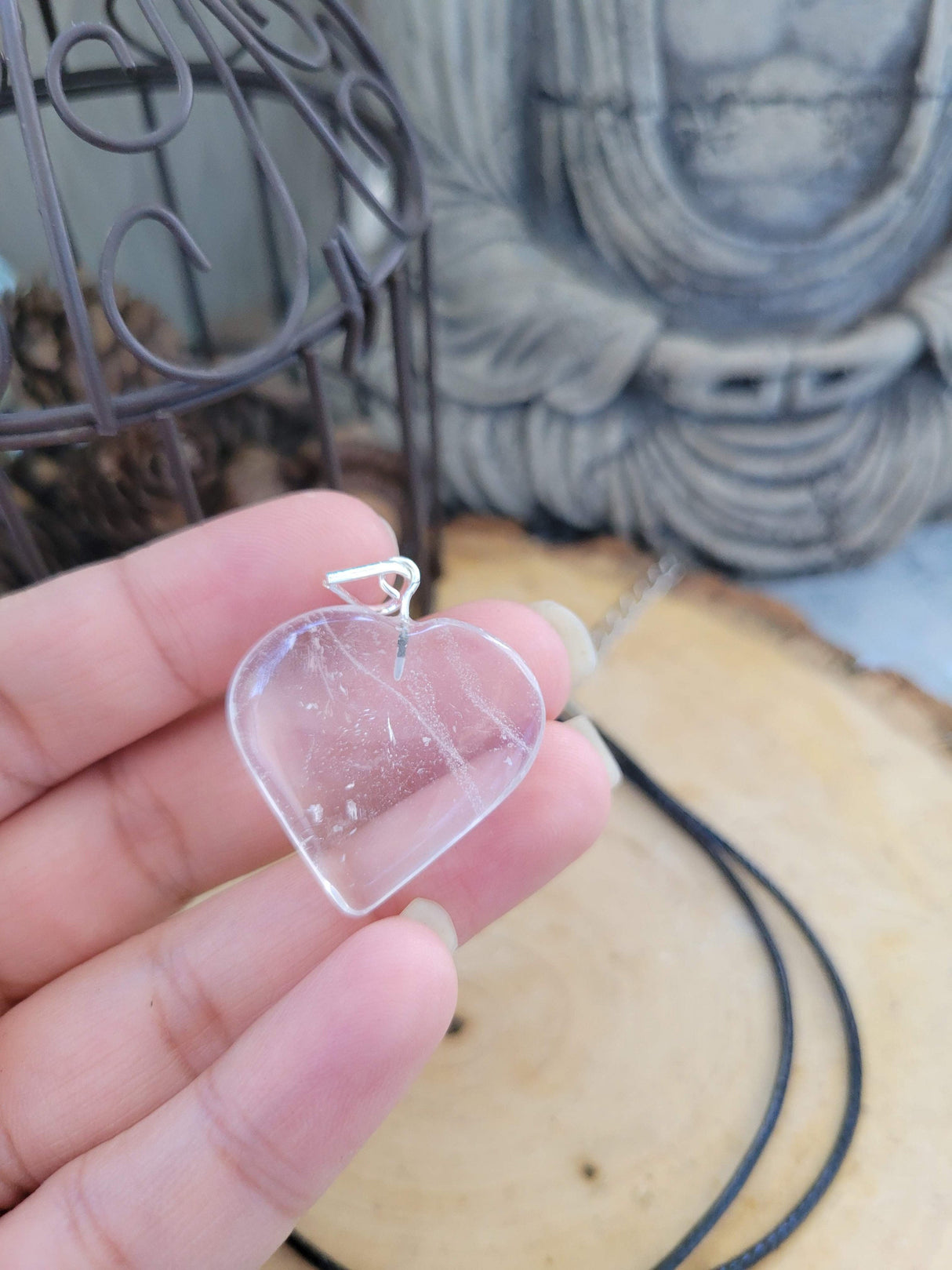 Amethyst / Clear Quartz Heart Shaped Crystal Pendant with Cord