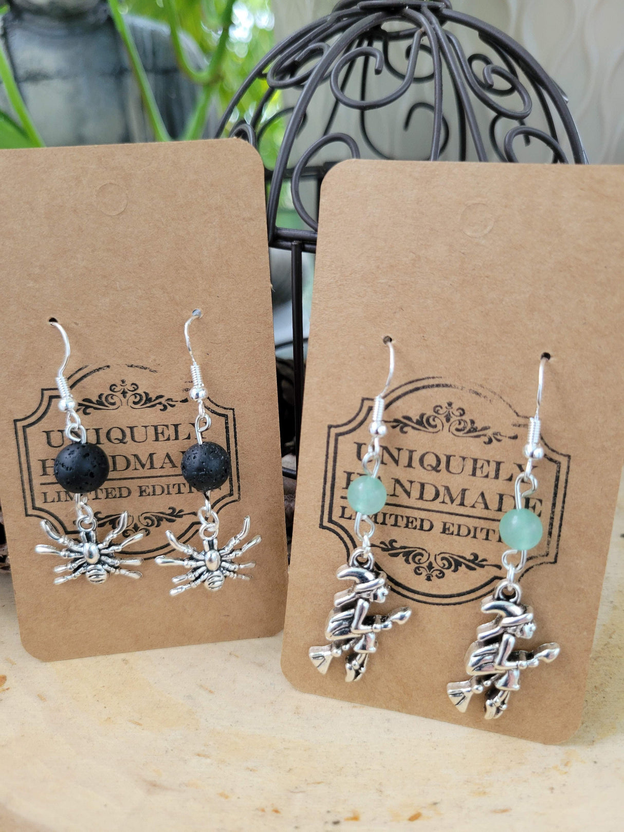 Halloween Dangle Earrings: Witch Charms, Gemstones, Hypoallergenic