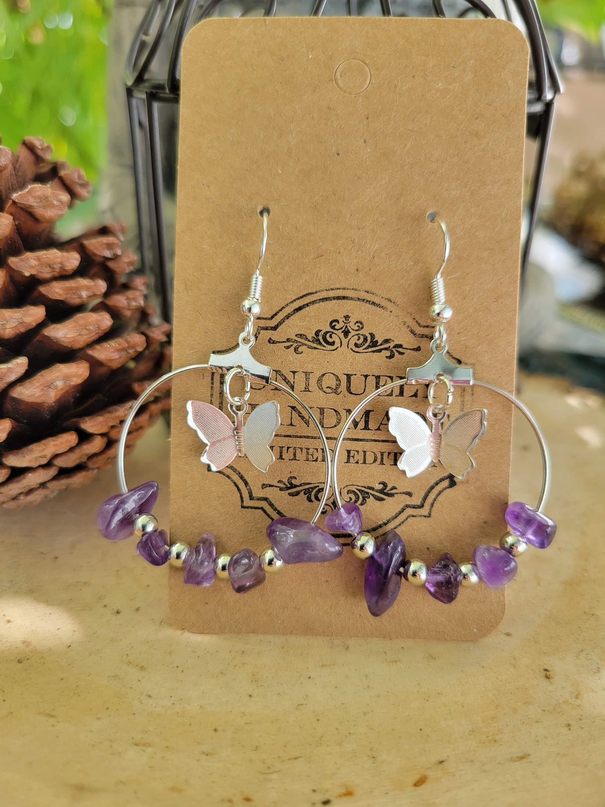 Butterfly Hoop Earrings: Crystal Chips, Hypoallergenic Jewelry