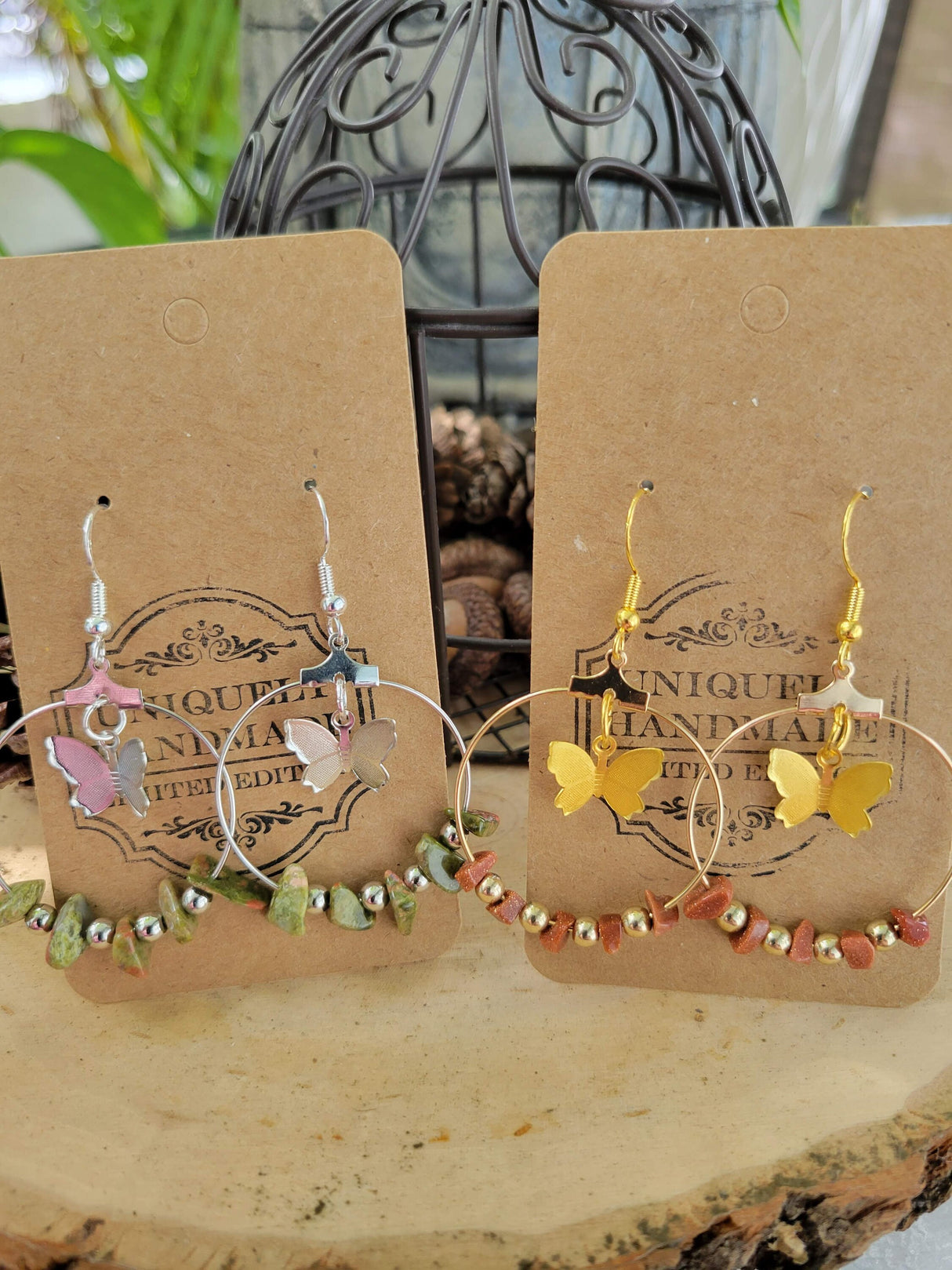 Butterfly Hoops Crystal Earrings ,Stone Earrings with Butterfly Crystal Chips Hoop Earrings , Jewelry