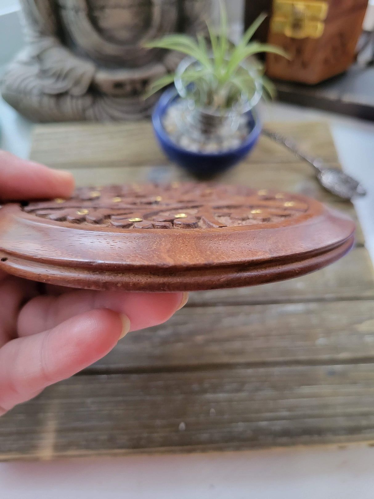 Tree of Life Carved Wood Stick Burner/ Incense Burner