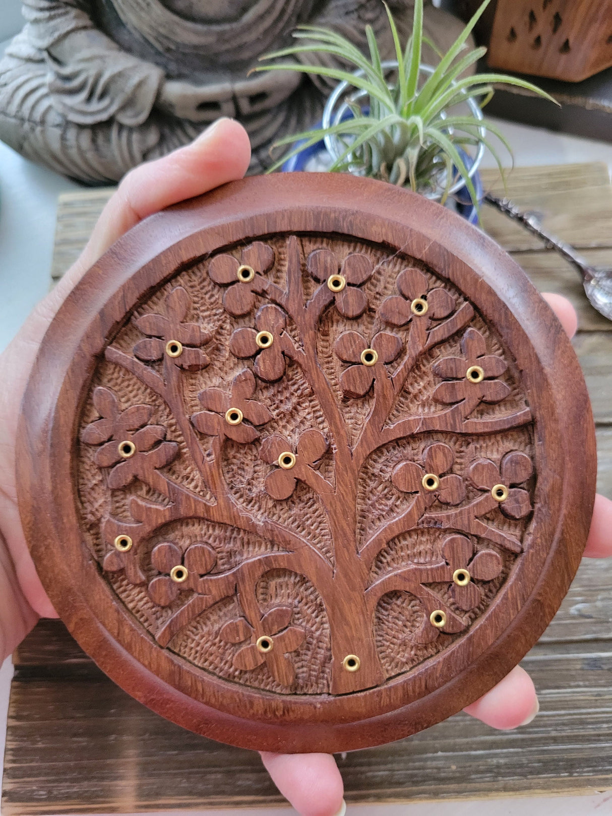 Tree of Life Carved Wood Stick Burner/ Incense Burner