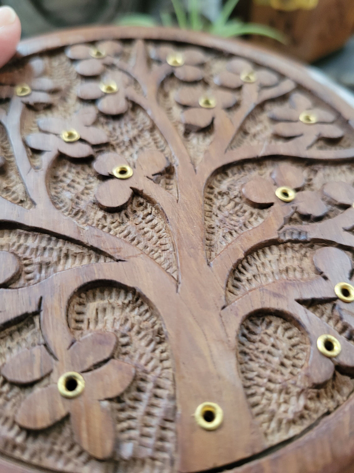 Tree of Life Carved Wood Stick Burner/ Incense Burner