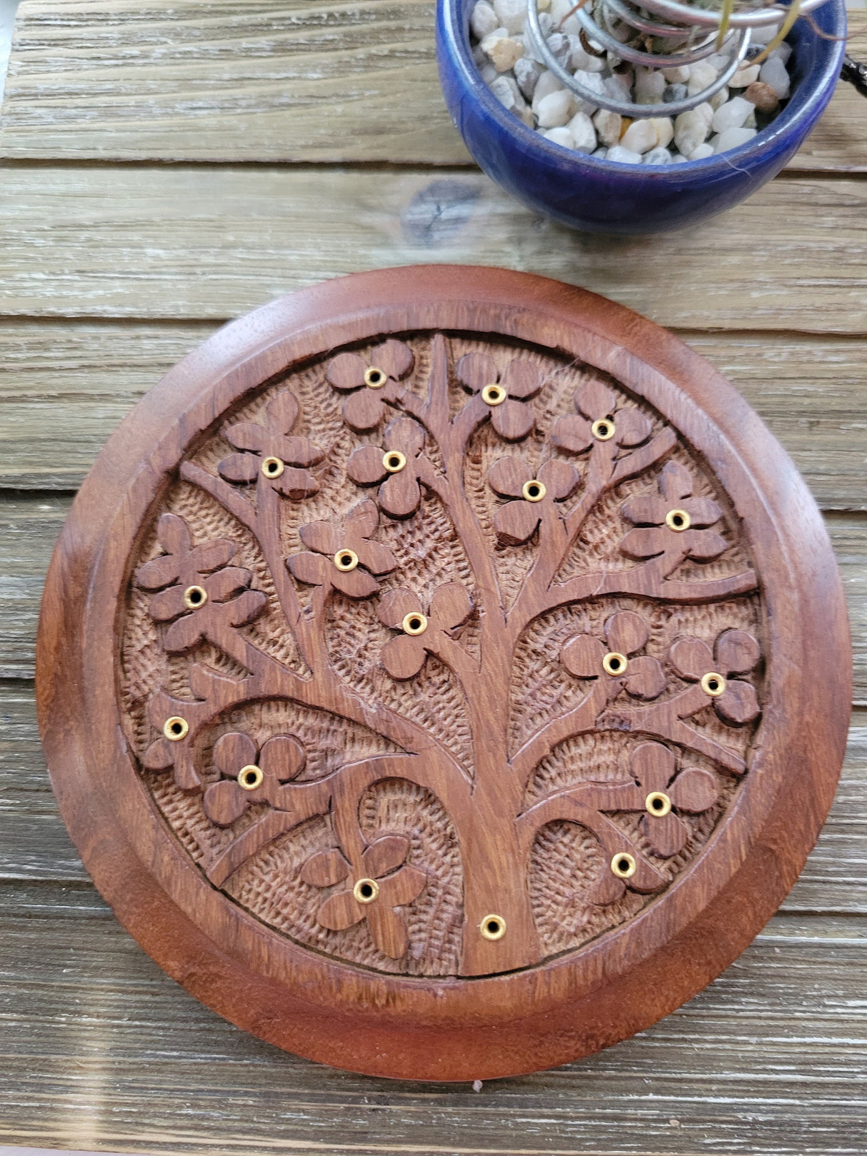 Tree of Life Carved Wood Stick Burner/ Incense Burner