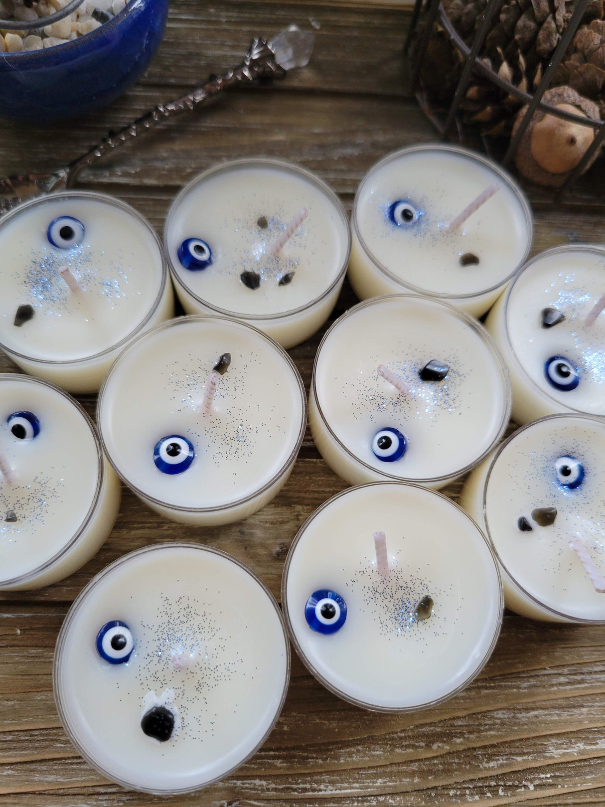 Evil Eye Tea Light Candles: Soy Wax Protection Candle Set (10 Pack)