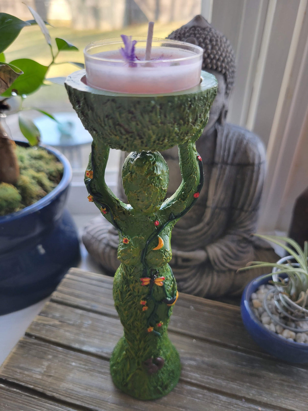 Gaia Goddess Candle Holder: Polyresin Altar Decoration