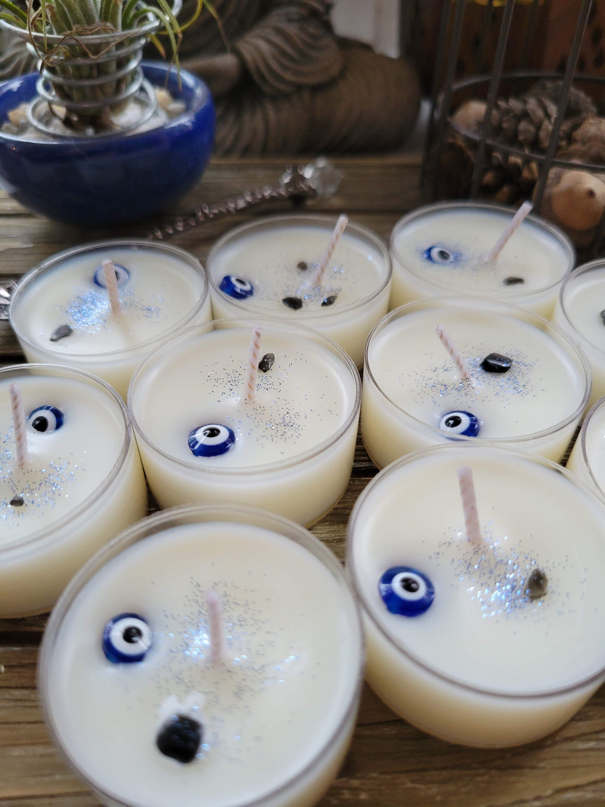 Evil Eye Tea Light Candles: Soy Wax Protection Candle Set (10 Pack)