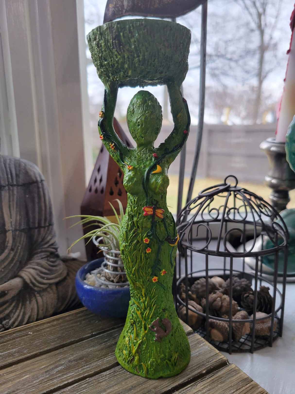 Gaia Goddess Candle Holder: Polyresin Altar Decoration