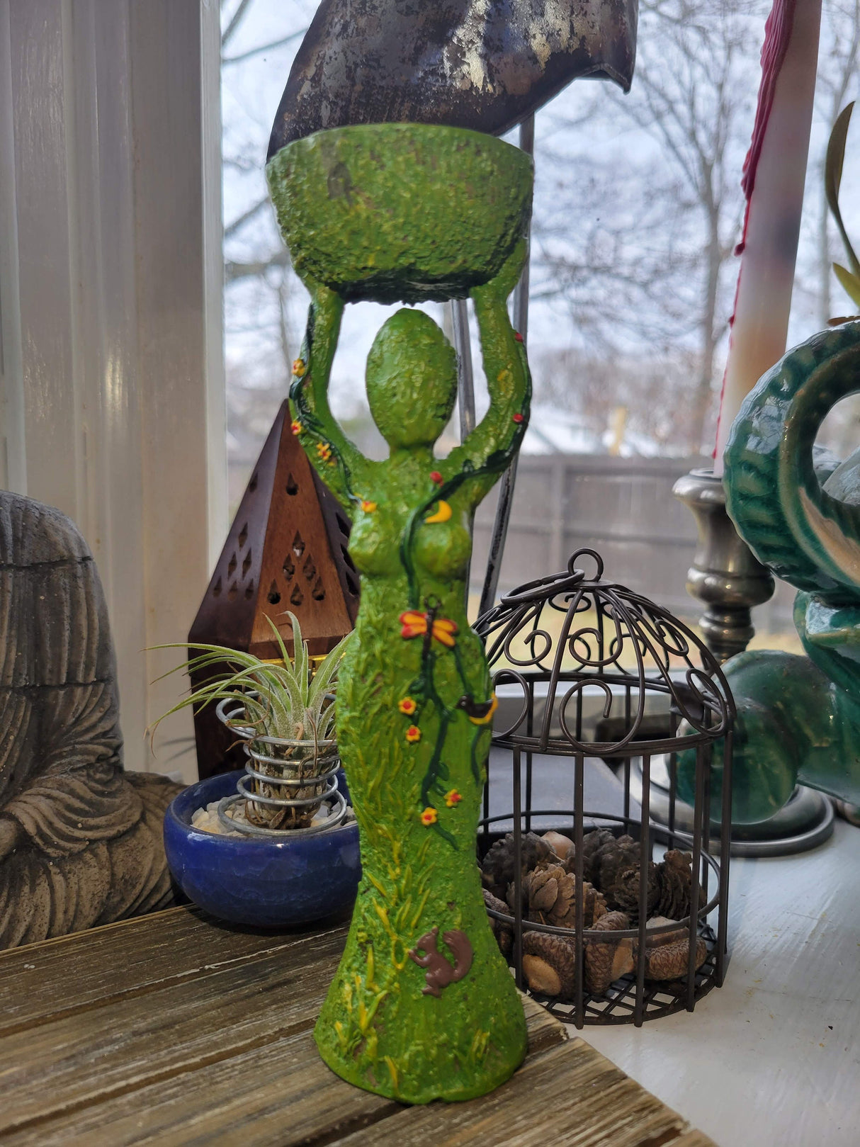 Gaia Goddess Candle Holder: Polyresin Altar Decoration