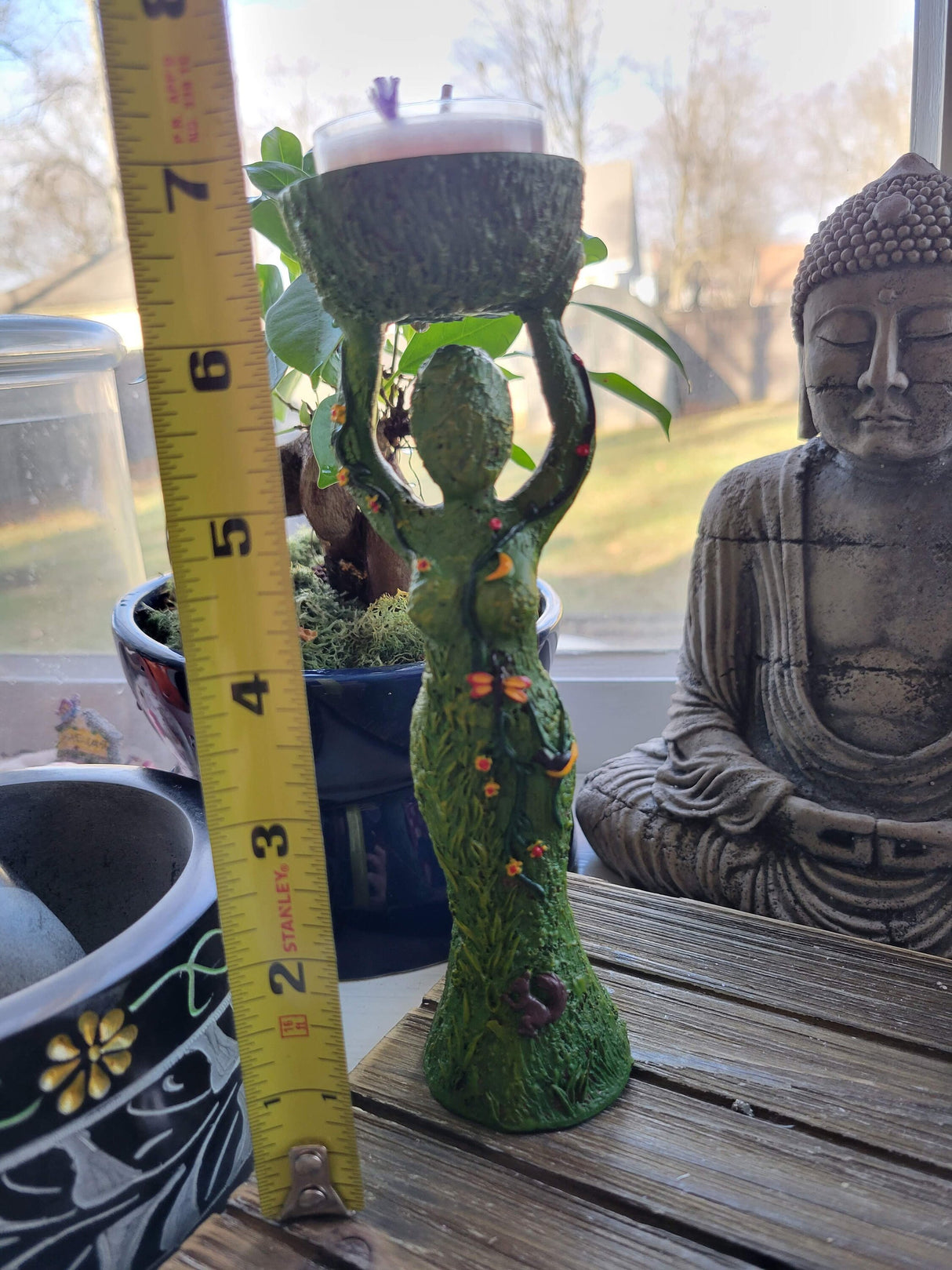 Gaia Goddess Candle Holder: Polyresin Altar Decoration
