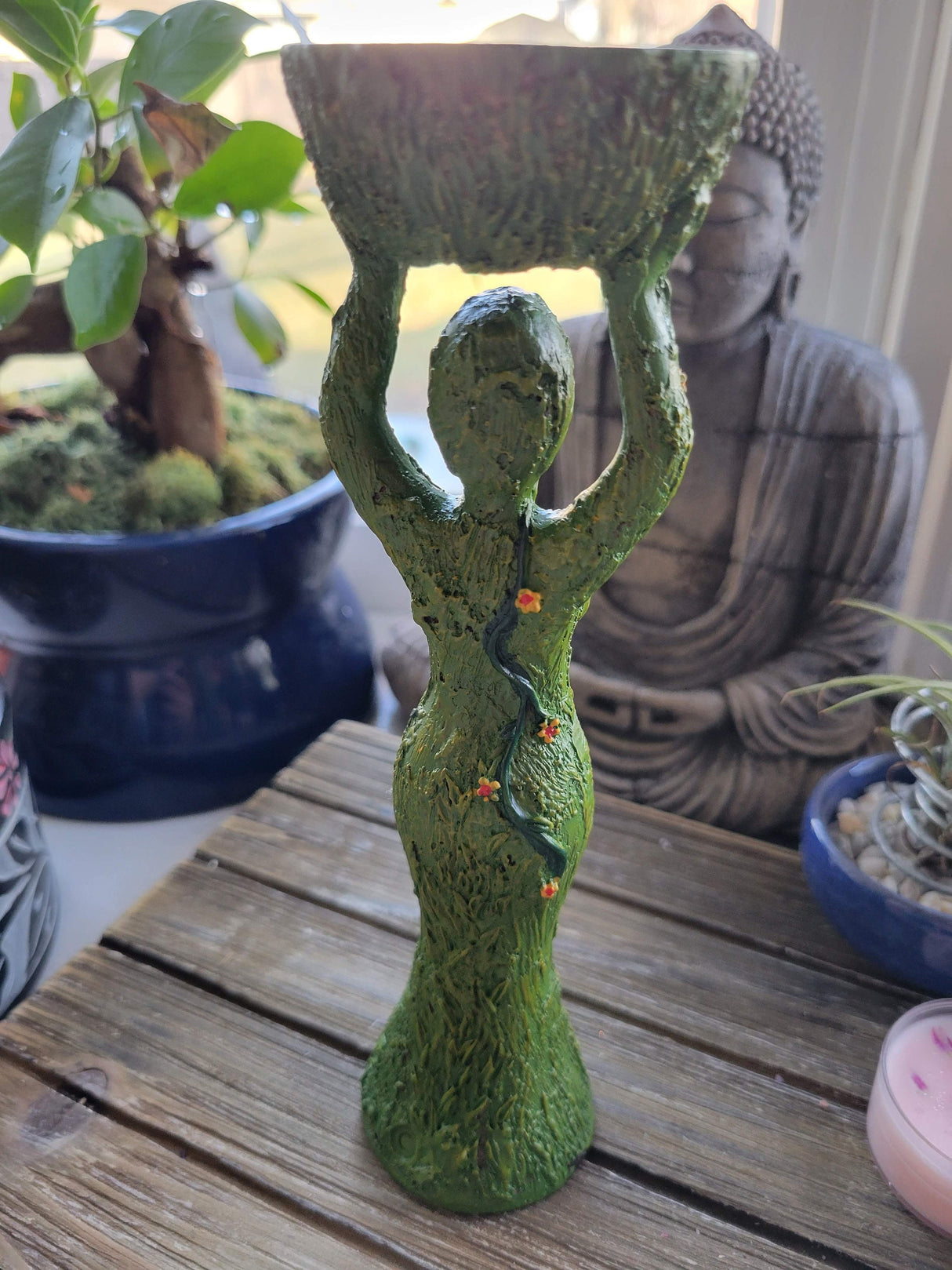 Goddess Candle Holder /Polyresin T-Light Holder Nurturing Goddess/Altar Decoration