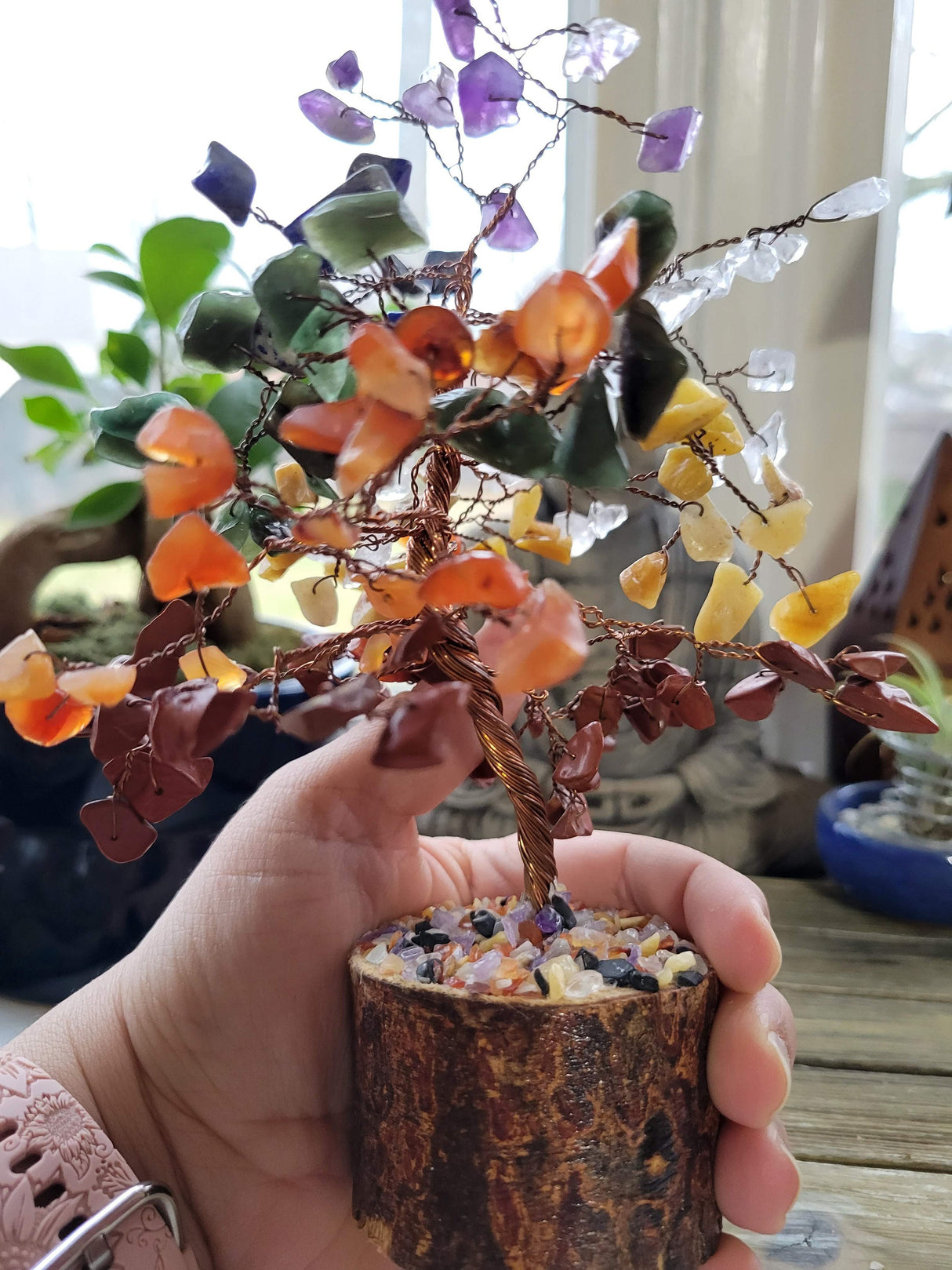 Chakra Stones Tree of Life: Handmade Gemstone Sculpture