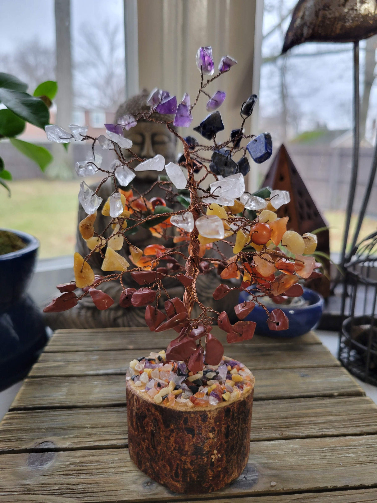 Chakra Stones Tree of Life: Handmade Gemstone Sculpture