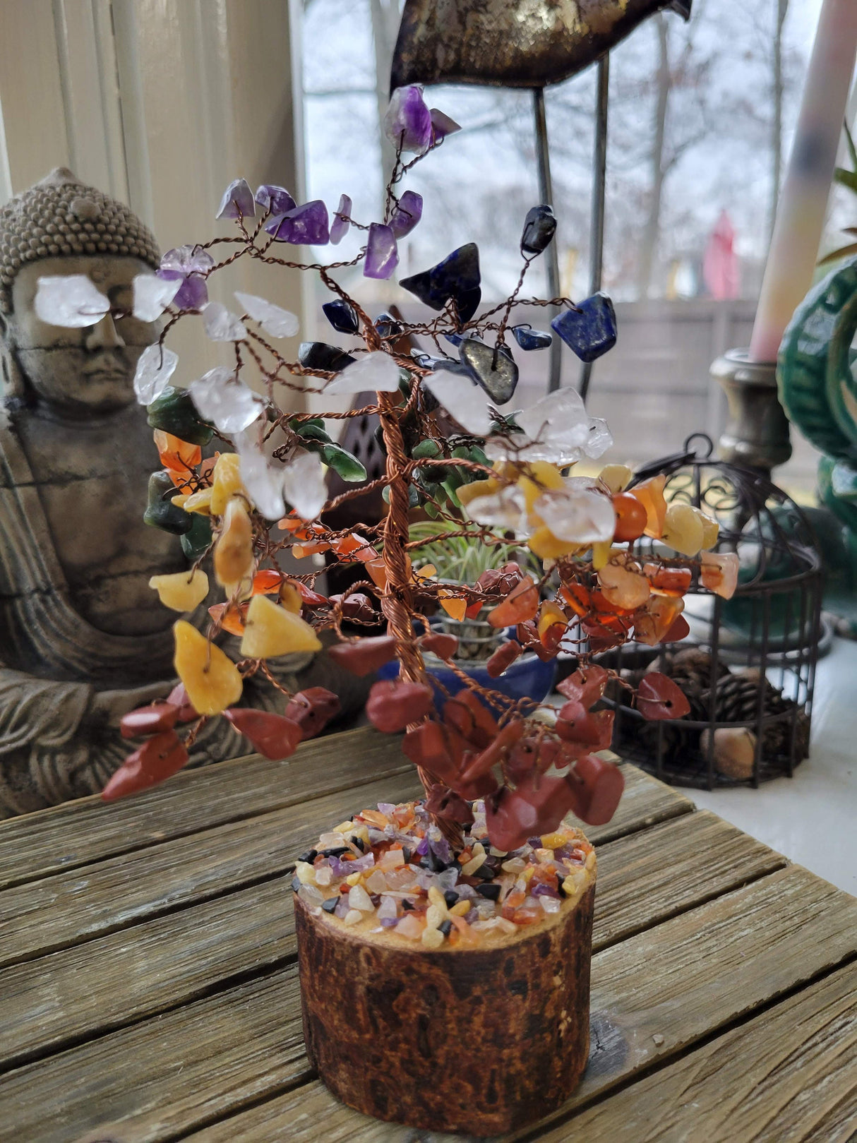 Chakra Stones Tree of Life: Handmade Gemstone Sculpture