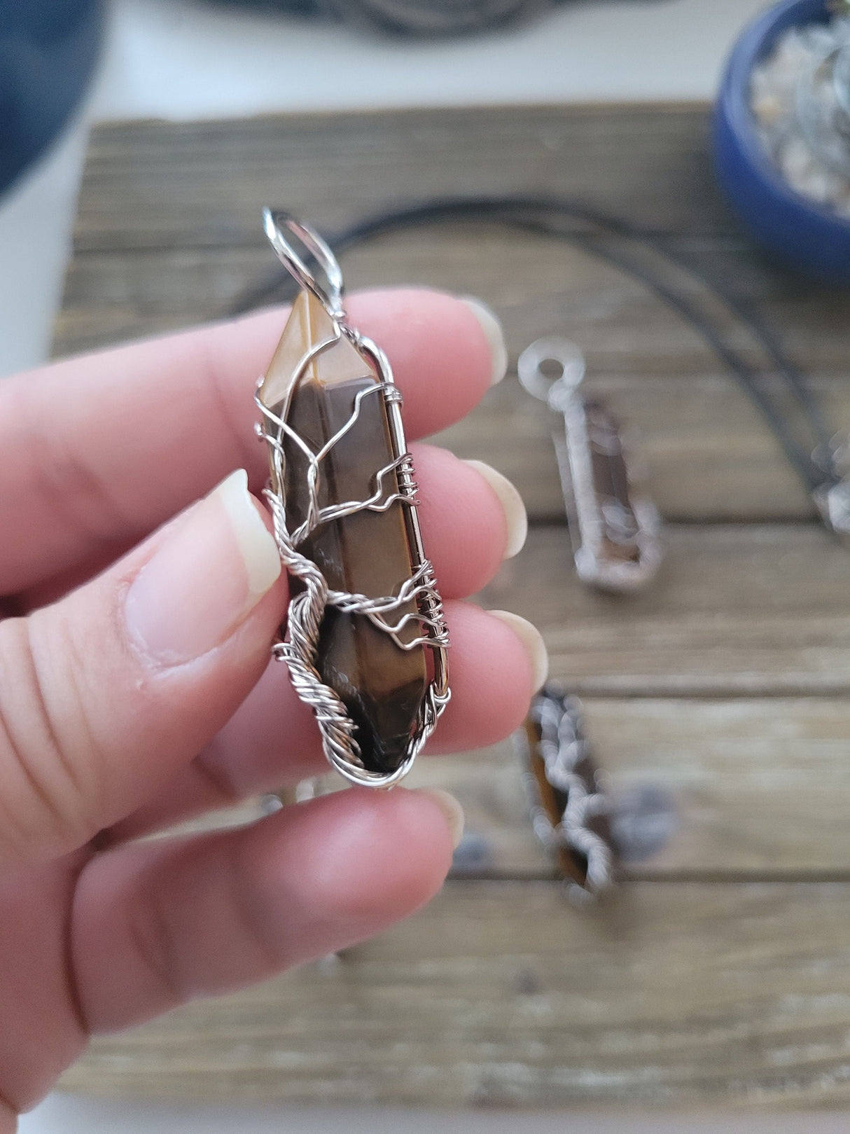 Tiger Eye Wire Wrapped Pendant: Tree of Life Crystal Jewelry