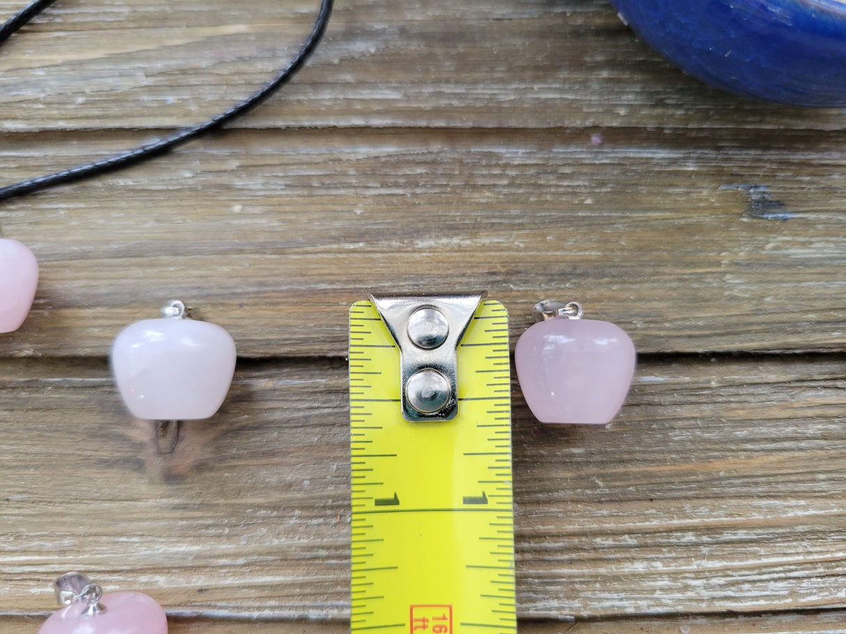 Rose Quartz Apple Pendant, Crystal Necklace, 14mm